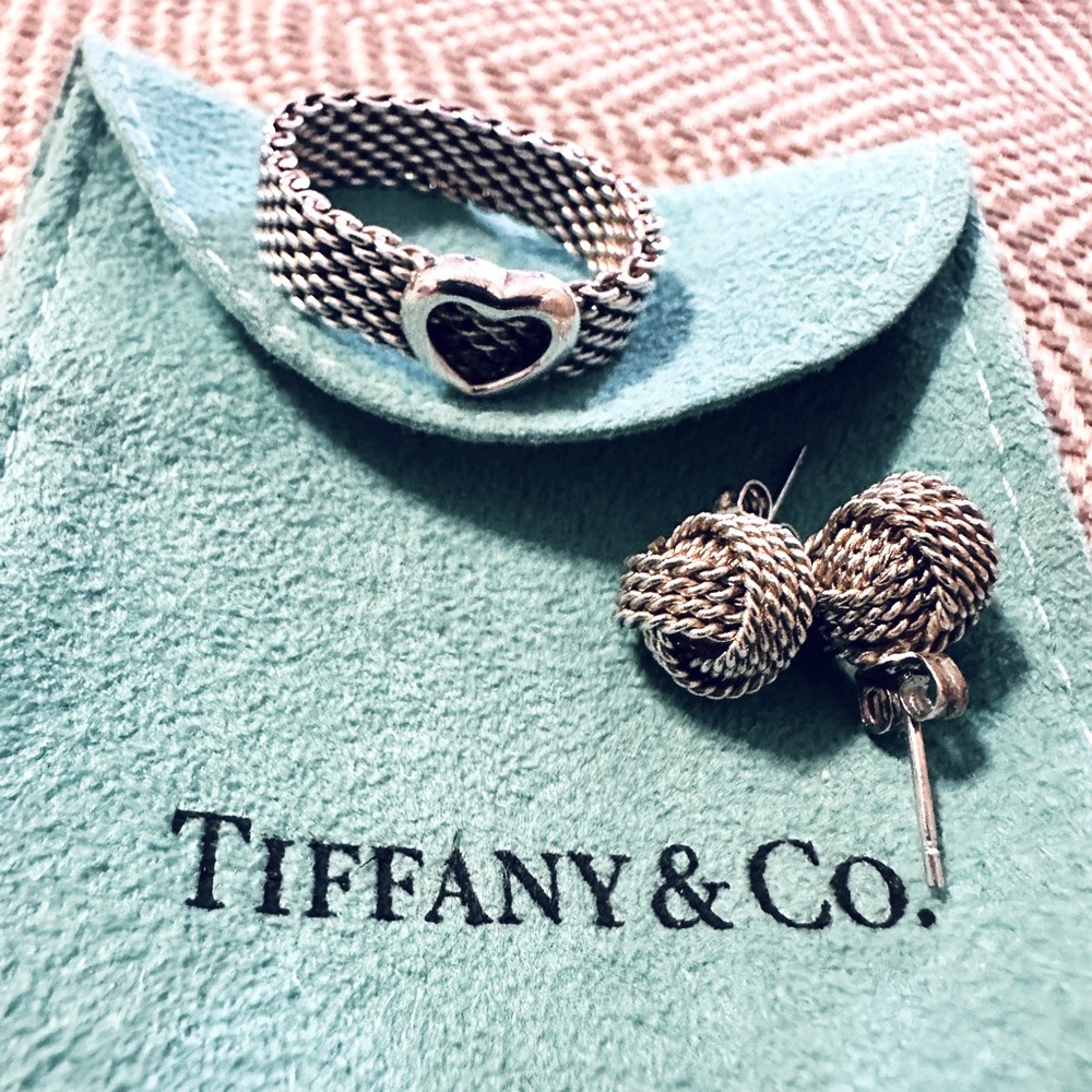 Tiffany & Co. Silver Heart Ring and Knot Earrings